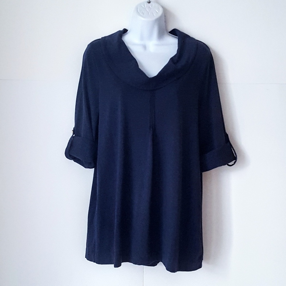 Navy Cowl Neck Top